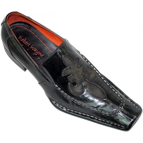Robert Wayne "Motley" Black/Silver with Sai Blade Design Denim On Front Leather Loafers